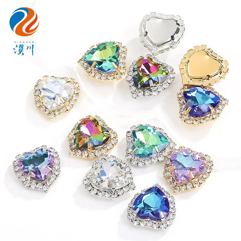 Acmore Crystal Flat Back Heart Crystal Rhinestone Flatback Sewing Supplies Stones for Diy Clothing DIY Nail Supplies