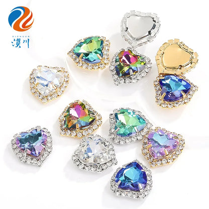 Acmore Crystal Flat Back Heart Crystal Rhinestone Flatback Sewing Supplies Stones for Diy Clothing DIY Nail Supplies
