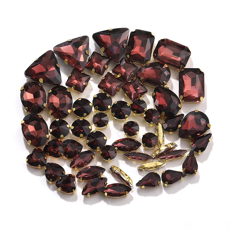 Acmore Crystal Factory Sale Mixed Shapes Crystal Glass Sew on Rhinestone With Gold Claw for DIY Jewelry Hair Clips Wedding Dress