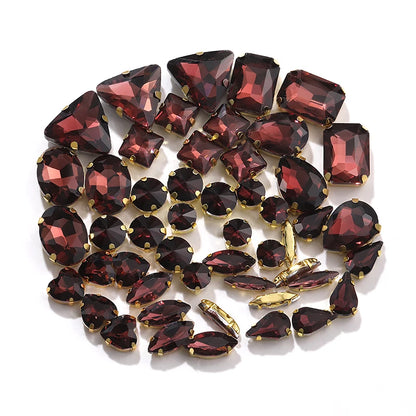 Acmore Crystal Factory Sale Mixed Shapes Crystal Glass Sew on Rhinestone With Gold Claw for DIY Jewelry Hair Clips Wedding Dress