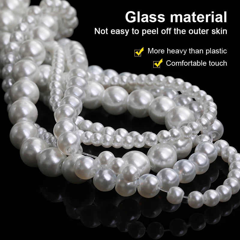Acmore Crystal 3mm/4mm/6mm/8mm White Glass Imitation Pearl Beads with Hole ABS Loose Beads for Jewelry Making  Decoration Accessories