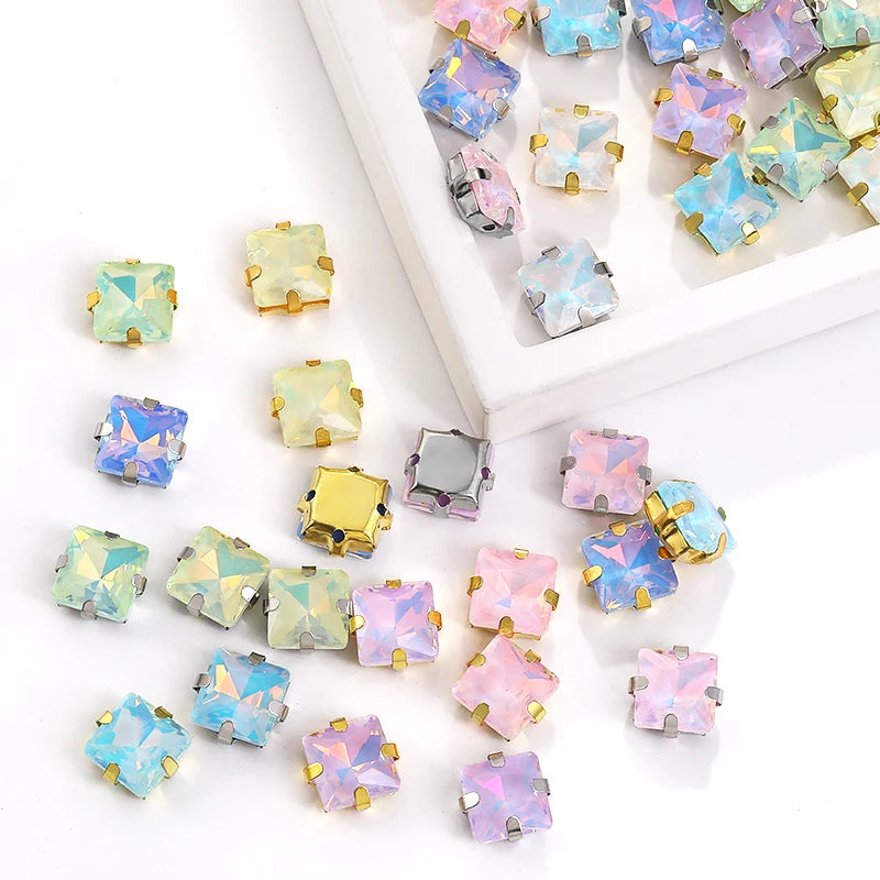 Acmore Crystal New Design Princess Square Four Claws Rhinestones Flatback Sew on Fancy Stones Jewelry and Clothing
