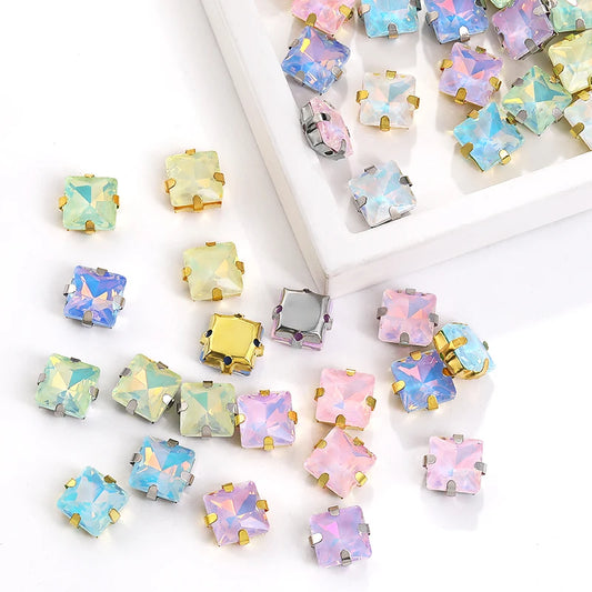 Acmore Crystal New Design Princess Square Four Claws Rhinestones Flatback Sew on Fancy Stones Jewelry and Clothing