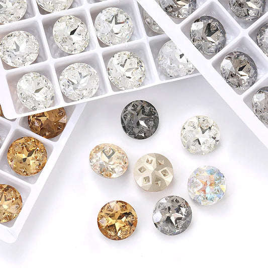 Acmore Crystal Round Star Meteorite Series 12 /18mm K9 Glass Pointback Crystal Stones Rhinestones for Jewelry Making Garment