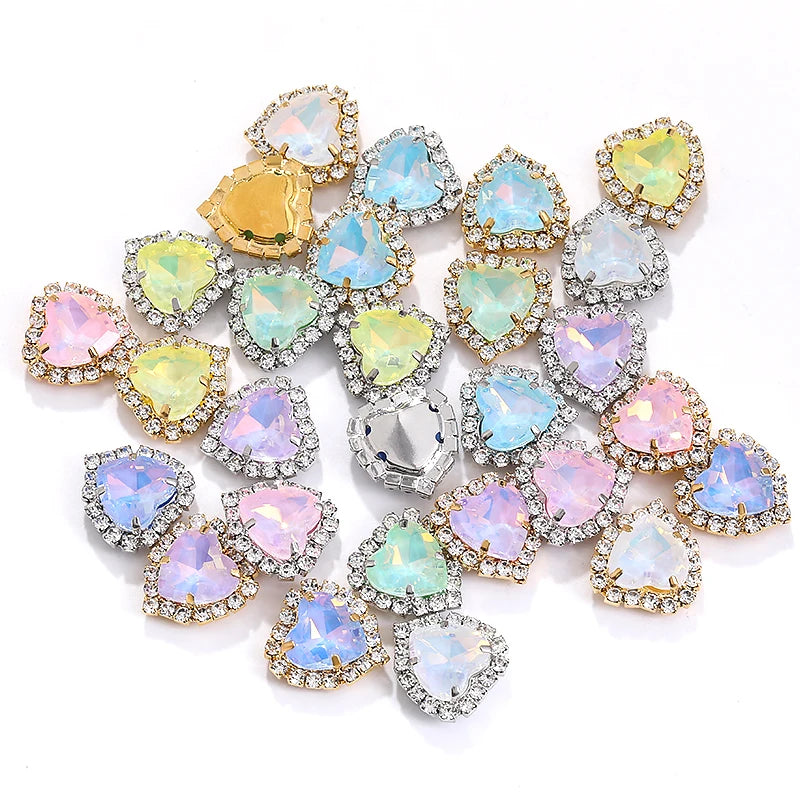 Acmore Crystal Wholesale Sew on Flatback Glass Heart Opal Mocha Loose Rhinestones Crystal Stones  DIY Art Decorations