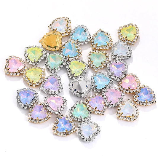 Acmore Crystal Wholesale Sew on Flatback Glass Heart Opal Mocha Loose Rhinestones Crystal Stones  DIY Art Decorations