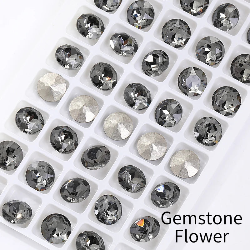 Acmore Crystal Hot Sale Black Diamond Series Crystal Stone Pointback Rhinestones Loose Glue on for Nails Clothes Decoration