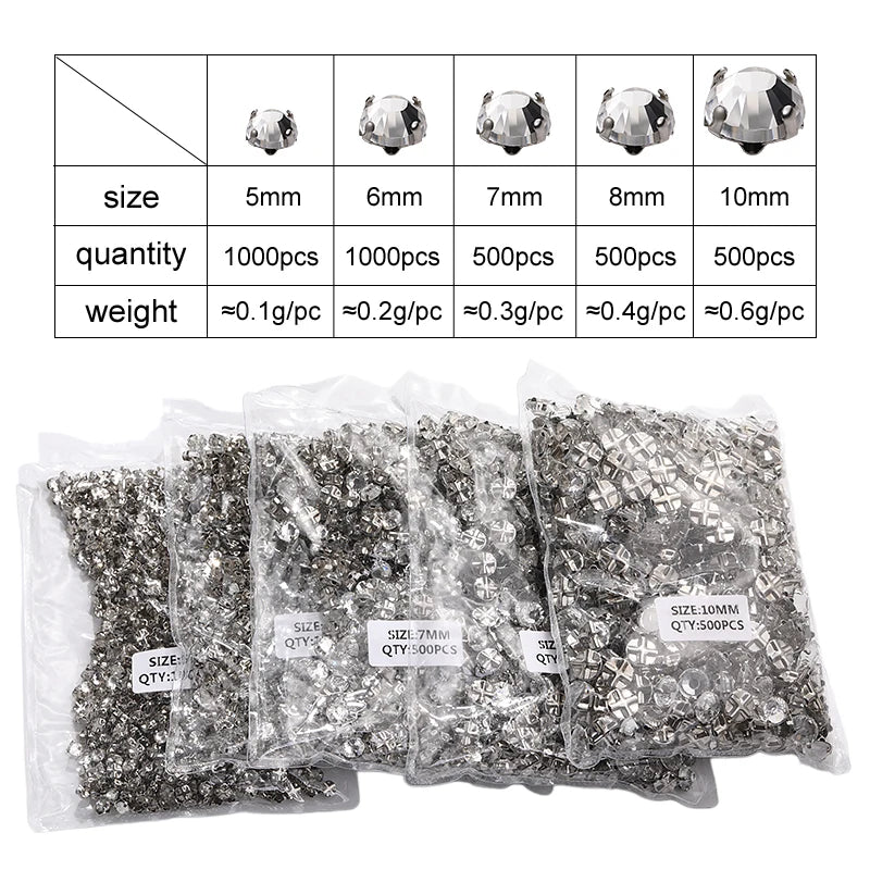 Acmore Crystal Transparent Thickened Round Cross Copper Claw Rhinestone Silver Sew on Crystal Stones  Dress Clothing-Diy Accessories