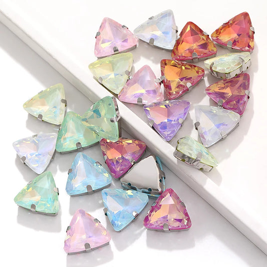 Acmore Crystal New Arrival 18MM  Triangle  Opal Mocha DE Series Rhinestone Claw  Sew on Crystal  With Claw DIY Art Decorations
