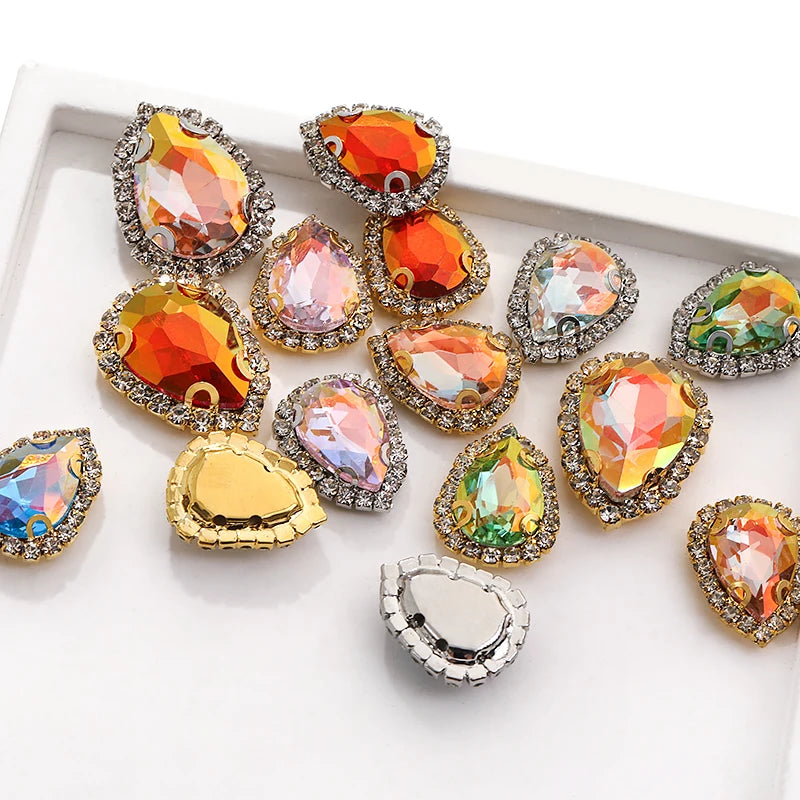 Acmore Crystal New Arrival LA Series Drop Shape  Cup Chain Flat Back Rhinestone 3D Crystal Sew on Beads for Jewelry
