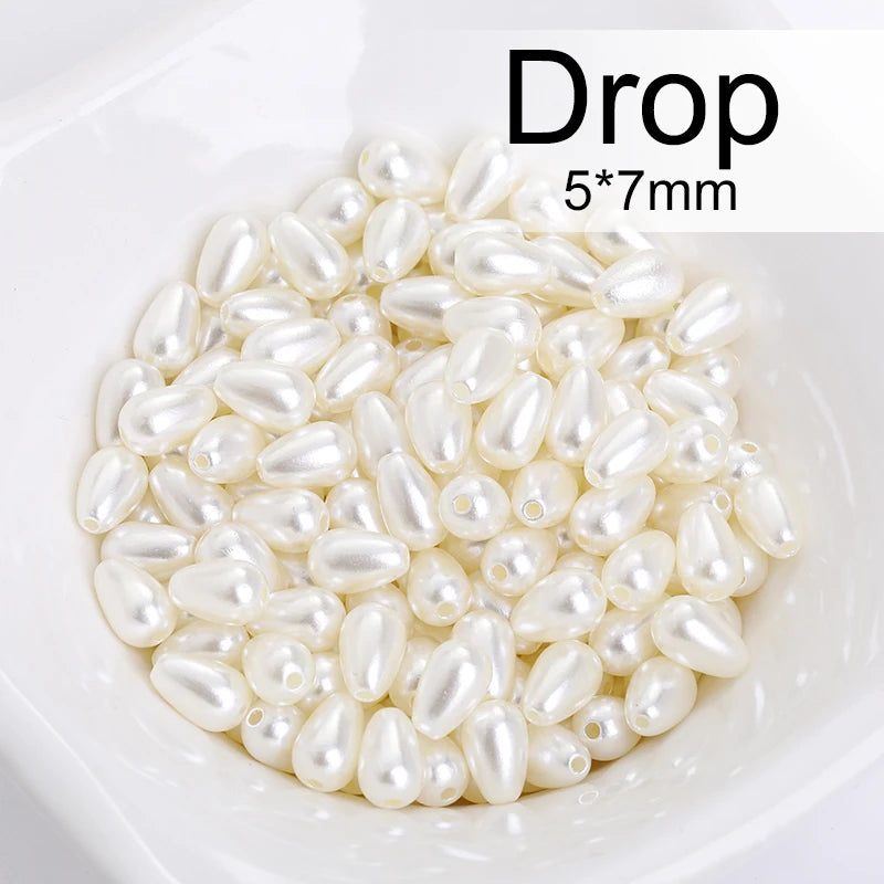 Acmore Crystal Oval Drop Shaped ABS Pearling Loose Pearls Beads DIY for Necklace Earring Bracelet Hair Clips Accessories Garment