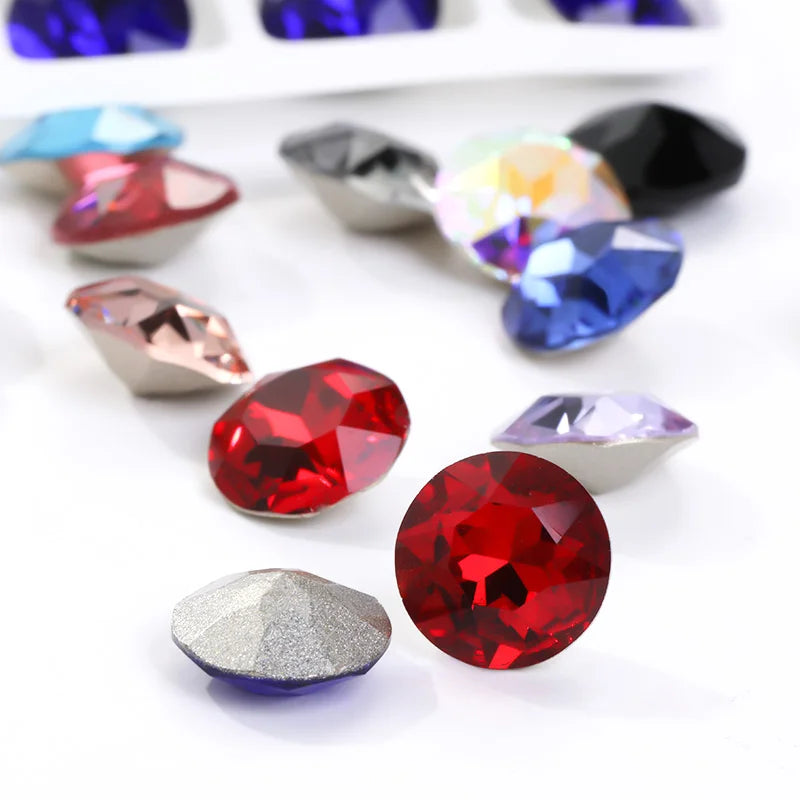 Acmore Crystal Gemstone Flower Round K9 Glass Rhinestones Crystal Pointback Glue on Clothing Making Nail Art Garment Crafts Jewelry