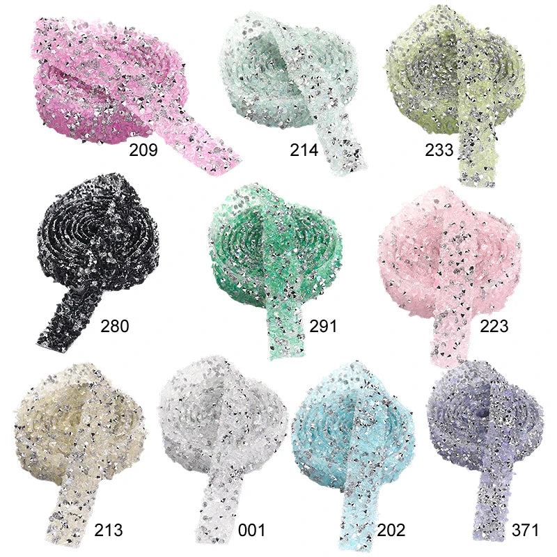Acmore Crystal Wholesale 1.2cm Bling Self-Adhesive Resin Mesh Strips With Round Point Back Rhinestones Tube Rope for Decoration Garment