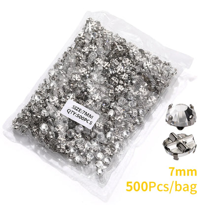 Acmore Crystal Transparent Thickened Round Cross Copper Claw Rhinestone Silver Sew on Crystal Stones  Dress Clothing-Diy Accessories