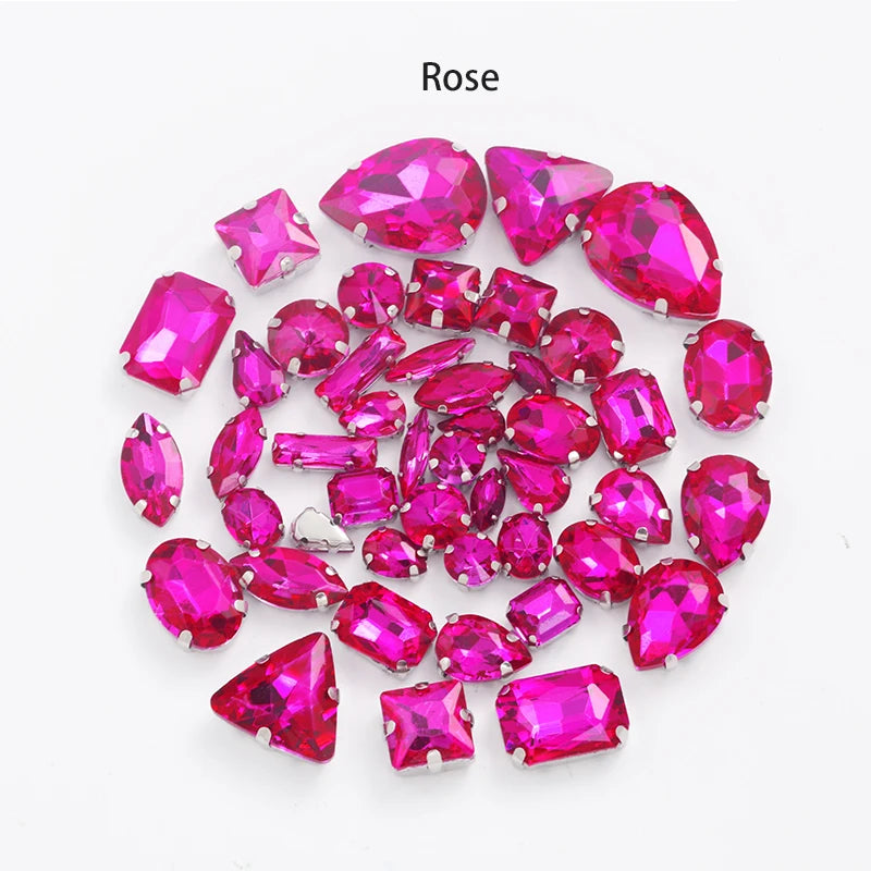 Acmore Crystal Mixed Shapes 22 Colors Four-point Stainless Steel Claw Loose Sew on Crystal Stone Glass DIY Rhinestone With Claw Setting