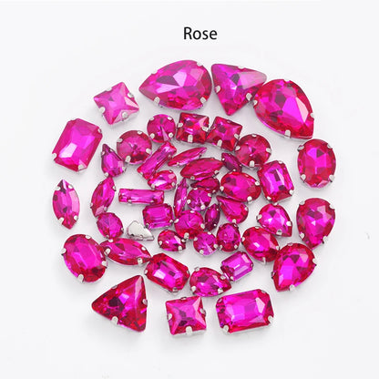Acmore Crystal Mixed Shapes 22 Colors Four-point Stainless Steel Claw Loose Sew on Crystal Stone Glass DIY Rhinestone With Claw Setting