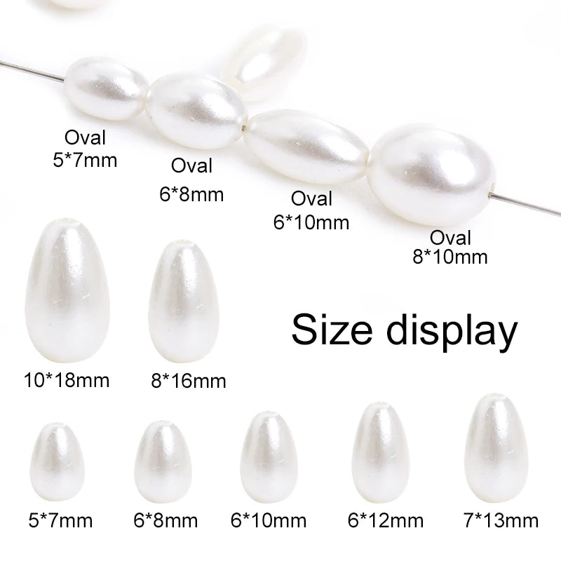 Acmore Crystal Oval Drop Shaped ABS Pearling Loose Pearls Beads DIY for Necklace Earring Bracelet Hair Clips Accessories Garment