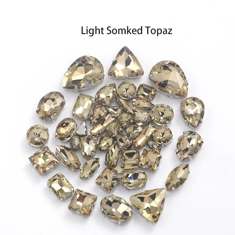Acmore Crystal Mixed Shapes 22 Colors Four-point Stainless Steel Claw Loose Sew on Crystal Stone Glass DIY Rhinestone With Claw Setting