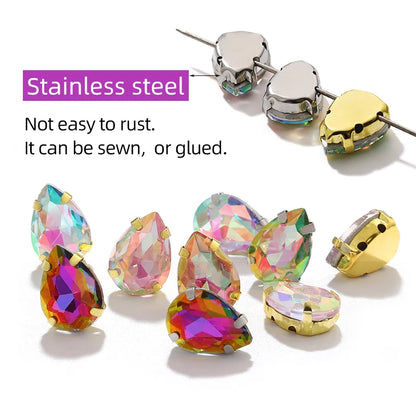 Acmore Crystal  Shadow  Series Piont Back Rhinestone With Claw Four Corners of Water Droplets Stone for Garment