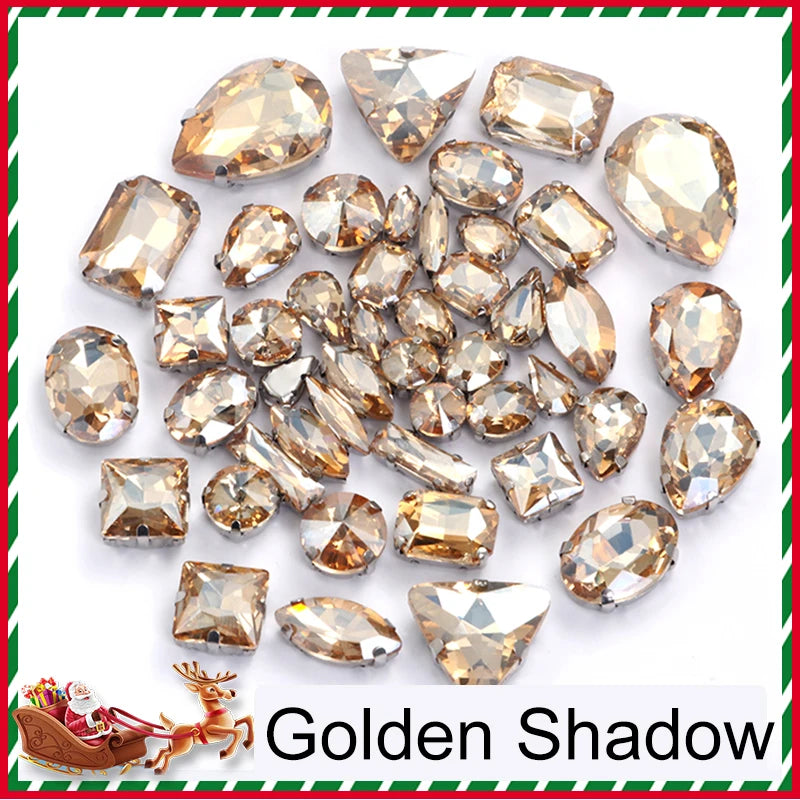 Acmore Crystal Christmas DIY Decoration Random Mixed Shapes Rhinestone With White k Stainless Steel Claw Setting Garment Accessories