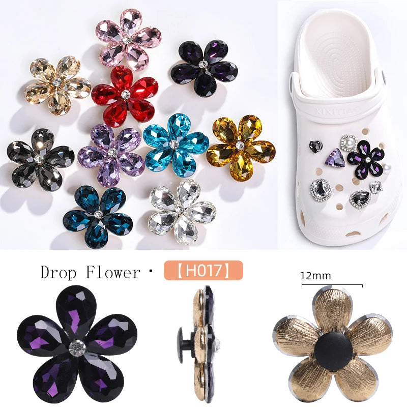 Acmore Crystal Alloy Flower Series 7 Styles High Quality Sew on Crystal Stone DIY Accessories for Summer Beach Hole Shoes Rhinestones