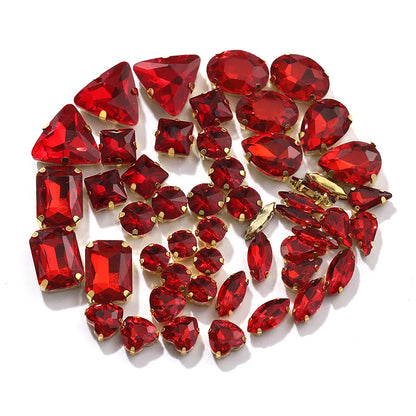 Acmore Crystal Factory Sale Mixed Shapes Crystal Glass Sew on Rhinestone With Gold Claw for DIY Jewelry Hair Clips Wedding Dress