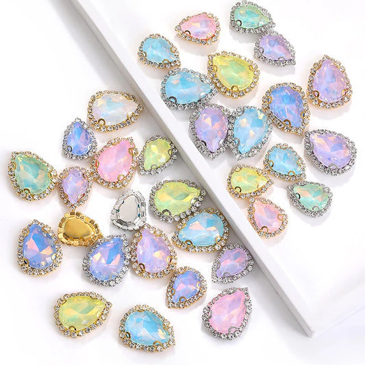Acmore Crystal Hot Sale Wholesale Colorful Drop Stone With Cup Chain Flat Back Rhinestone Opal Mocha DE Glass Art Designs