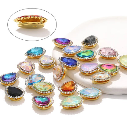 Acmore Crystal New Arrival Double-layers Drop Shape Flat Back Claw Rhinestones Golden Sunflower Sew-on Crystal Glass for Clothing