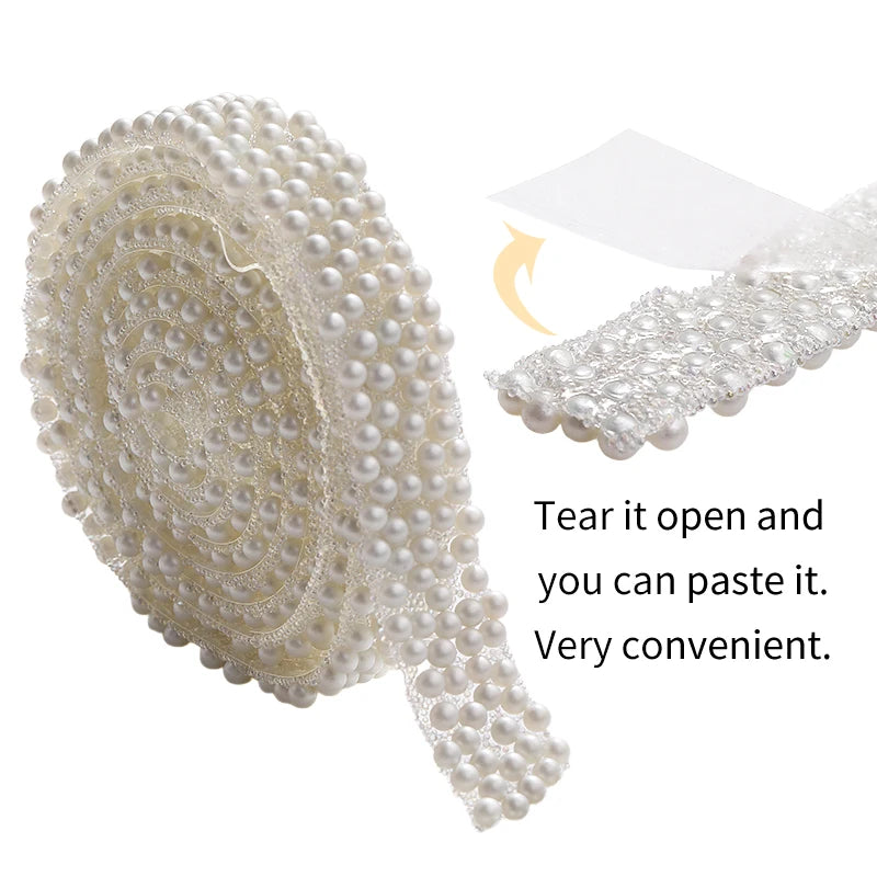 Acmore Crystal Factory Customized 1.2cm Width ABS Imitation Pearl Rhinestone Resin Strips  DIY Jewelry Accessories for Shoes & Bag