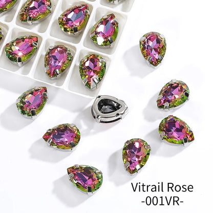 Acmore Crystal Crystals Rhinestone With Claw Strass Gems Sew on Rhinestone Drop Shape Crystal Fancy Stone With Claw for Garment