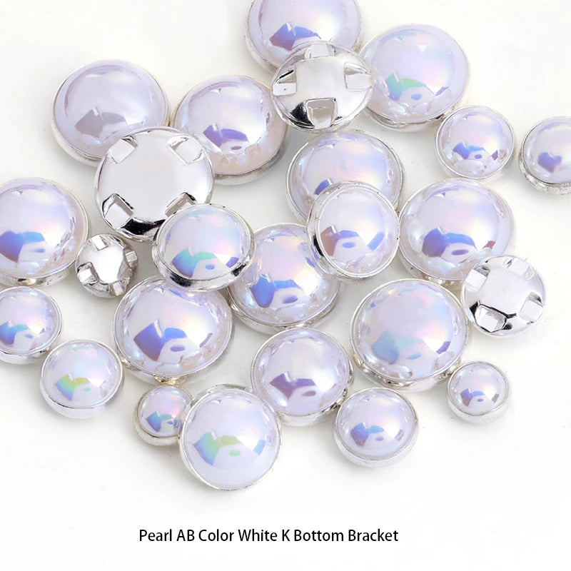 Acmore Crystal Newest Round Shape Stainless Steel Clawless Edging Flat Back Decoration Wholesale in Bulk Pearl DIY Sew Accessories