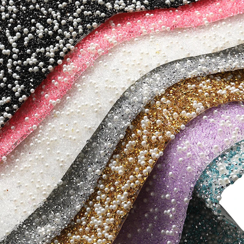 Acmore Crystal 24*40CM Pearl Mesh Trimming Net Colorful Resin Best Rhinestone DIY Purse Applique  for Wedding & Dress