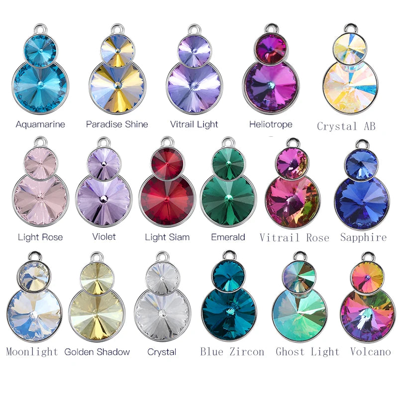 Acmore Crystal Double Rivoli Shaped Fancy Shiny 16 Colors Crystal Stones K9 Glass Alloy Back Pendant Necklace for DIY Earring Charms