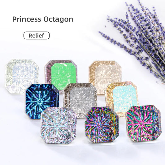 10mm Luxury Relief Princess Octagon Stones Customized Diamonds Glass Princess Shape Diamond Square Rhinestone