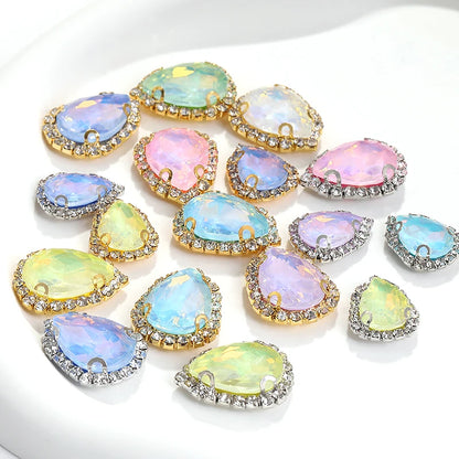 Acmore Crystal Hot Sale Wholesale Colorful Drop Stone With Cup Chain Flat Back Rhinestone Opal Mocha DE Glass Art Designs