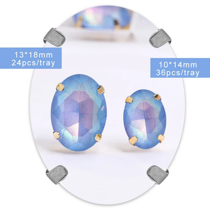 Acmore Crystal Oval Shaped Aurora Mocha K9 Glass Rhinestone With Golden Copper Hollow Claw Sewing on Clothes Garment DIY Accessories
