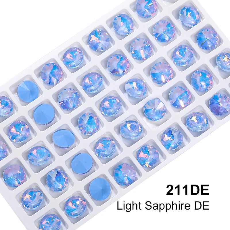 Acmore Crystal High Quality Colorful Point Back Rivoli Shape Glue on Rhinestones Glass Stones Crystal DIY Clothes Design