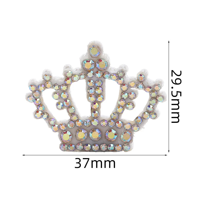 Acmore Crystal White Pearl Rhinestones  Crown Peach Heart Hot Fix Stickers Non-Woven Self-adhesive Patch Clothing DIY Accessories