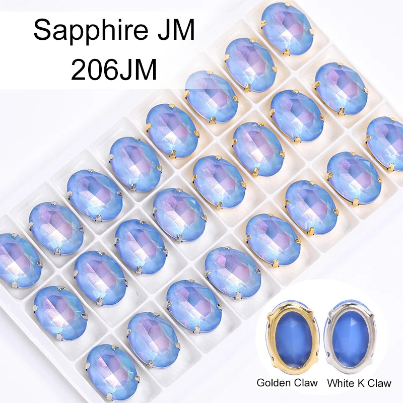 Acmore Crystal Oval Shaped Aurora Mocha K9 Glass Rhinestone With Golden Copper Hollow Claw Sewing on Clothes Garment DIY Accessories