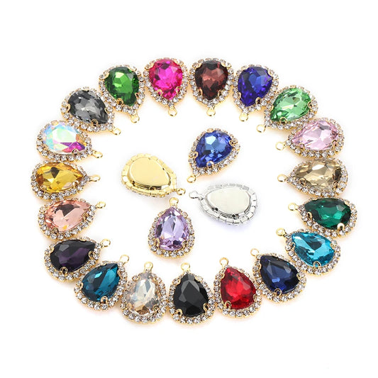 Acmore Crystal Drop Shape Crystal Stone Sewing on Golden/white K Claw Setting Pendant Necklace Strass Rhinestone Crafts
