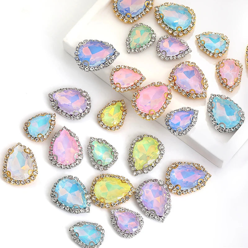 Acmore Crystal Hot Sale Wholesale Colorful Drop Stone With Cup Chain Flat Back Rhinestone Opal Mocha DE Glass Art Designs