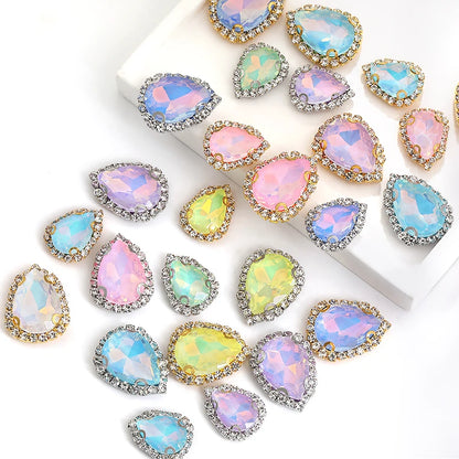 Acmore Crystal Hot Sale Wholesale Colorful Drop Stone With Cup Chain Flat Back Rhinestone Opal Mocha DE Glass Art Designs
