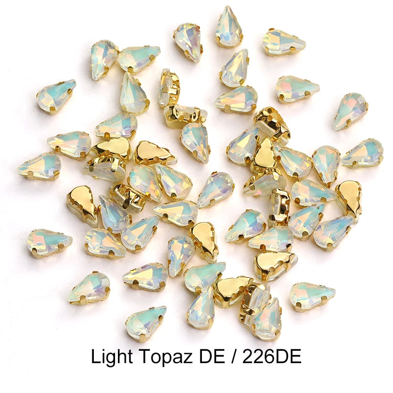 Acmore Crystal Wholesale 6*10mm Teardrop Shape Opal MI Series Sew on Rhinestones  With Golden & Sliver Claw With Garment Accessories