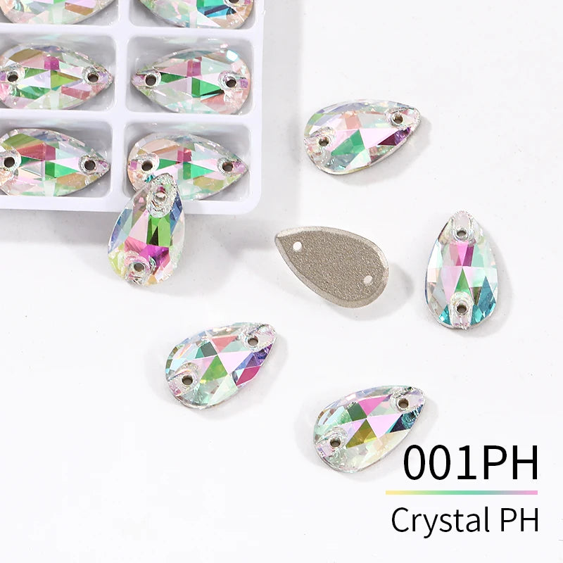 Acmore Crystal Drop Shape New  Color Series Crystal Flatback Sew on Rhinestone for Garment Shoes Bag Decoration