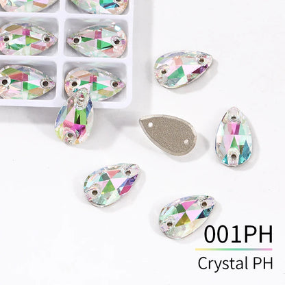 Acmore Crystal Drop Shape New  Color Series Crystal Flatback Sew on Rhinestone for Garment Shoes Bag Decoration