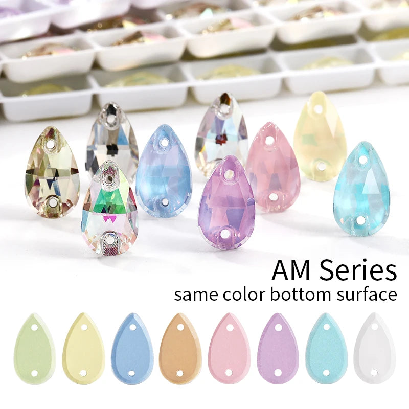 Acmore Crystal Drop Shape New  Color Series Crystal Flatback Sew on Rhinestone for Garment Shoes Bag Decoration