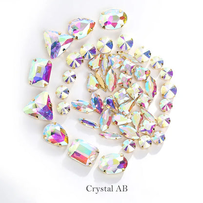Acmore Crystal Mixed Shapes 12 Colors Loose Crystal Glass Stone With Golden Claw Setting DIY Sewing Fancy Sew on Claw Bead Rhinestone