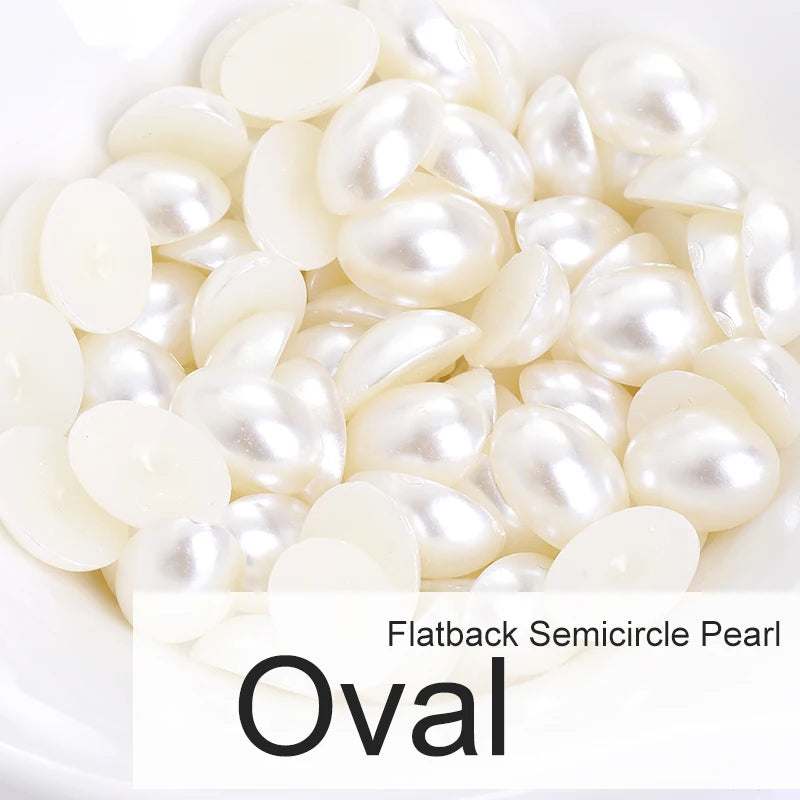 Acmore Crystal Oval Half Shaped Nail Art Garment DIY Deco Jewelry Making ABS Flatback Factory Wholesale Loose Semicircle Pearls Beads