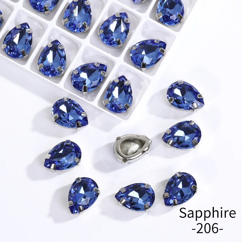 Acmore Crystal Crystals Rhinestone With Claw Strass Gems Sew on Rhinestone Drop Shape Crystal Fancy Stone With Claw for Garment
