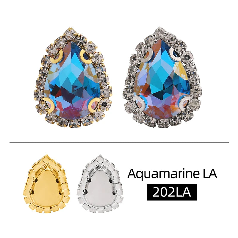Acmore Crystal New Arrival LA Series Drop Shape  Cup Chain Flat Back Rhinestone 3D Crystal Sew on Beads for Jewelry